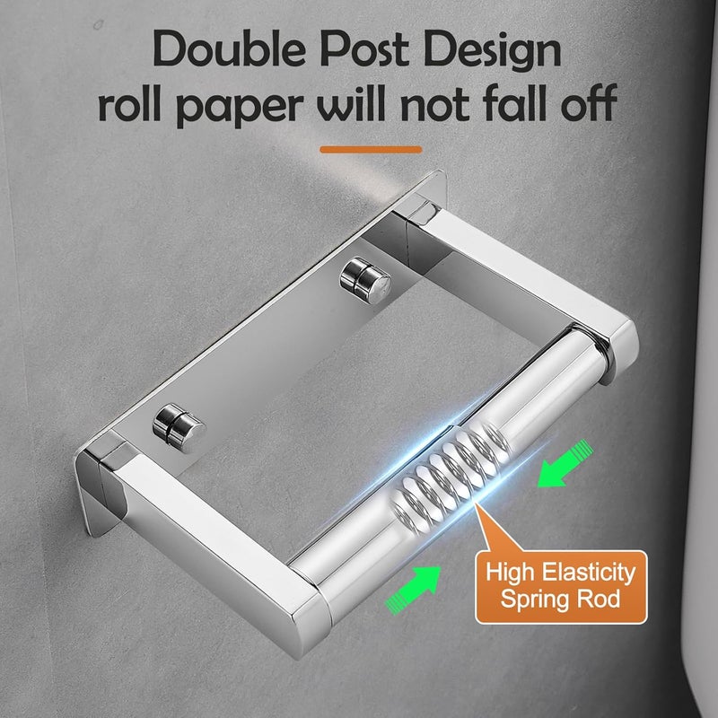 POKIM Polished Chrome Toilet Paper Holder,Self Adhesive or Screw Wall Mount Toilet Roll Holder Stainless Steel Double Post Tissue Holder for Bathroom,Commercial Toilet Paper Dispenser - Image 2